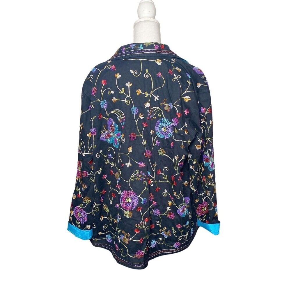 Vtg Quaker Factory Jacket Women Sz M Black Beaded Butterflies Embroidery Flowers - Picture 2 of 9